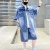 Boys Denim Suit Summer Children's Short Sleeve Shirt Shorts Sports Korean Tracksuit Sets Kids Suit