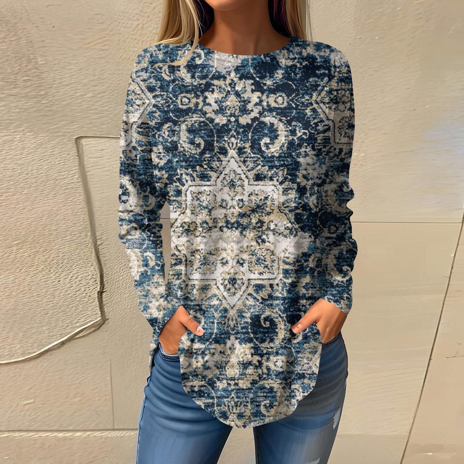 

Футболки для женщин, осенний повседневный модный топ с длинным рукавом, пуловер с принтом, топ XL