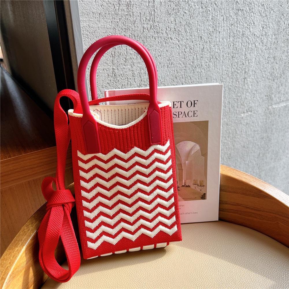Plaid Cartoon Women's Crossbody Mini Bag: Cute, Lightweight, Knitted Phone Holder for Parent-Child Matching (2024)