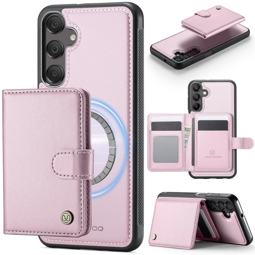 For Samsung Galaxy A25 5G (Global) (161mm) Case JEEHOOD J09 RFID Blocking Card Holder Leather Back Phone Cover Magnetic Case