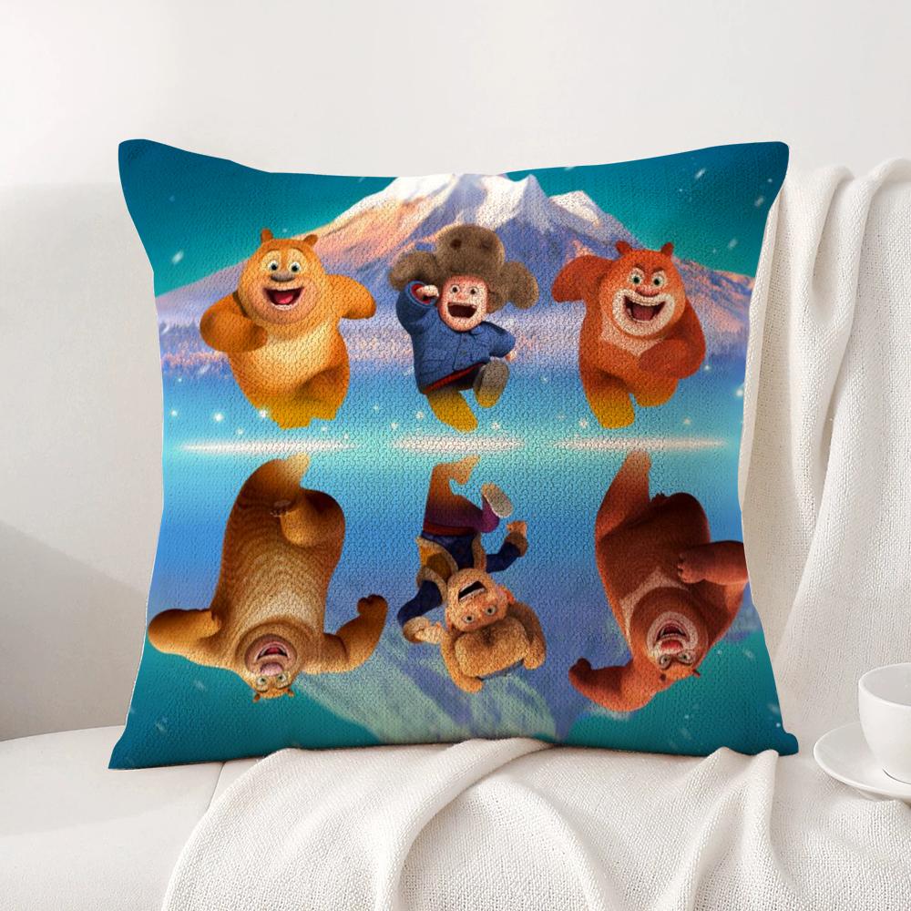B-Boonie B-Bears Cushion Cover Summer Coolness Linen Fabric Double-Sided Printing Pillow Case Sofa Home Decor Gift