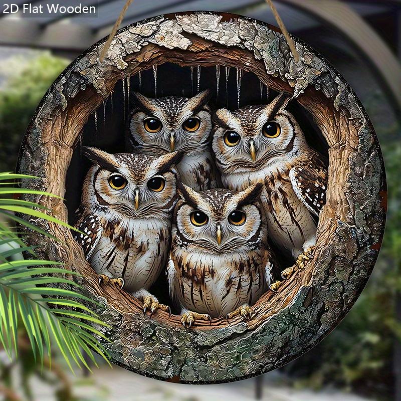Retro Owl Family Tree Hole Wooden Sign - Rustic Decorative Plaque for Home & Office Decor - Ideal Window Hanging Ornament - Perfect for Room Decor