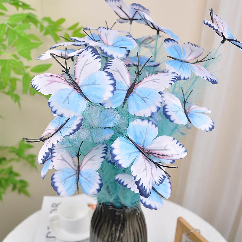 1PC Bouquet Home Party Plastic Decorative Simulated Butterfly Ornament Fabric DIY Artificial Flower Wedding 3 Colors