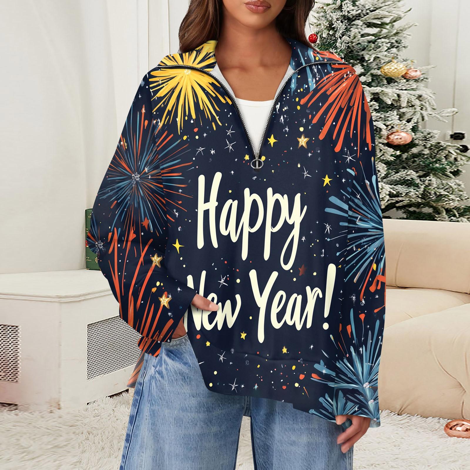 

Женский повседневный свитер с отворотом на молнии и рождественским принтом, с разрезом сверху и сбоку, модная одежда XL тёмно-синий