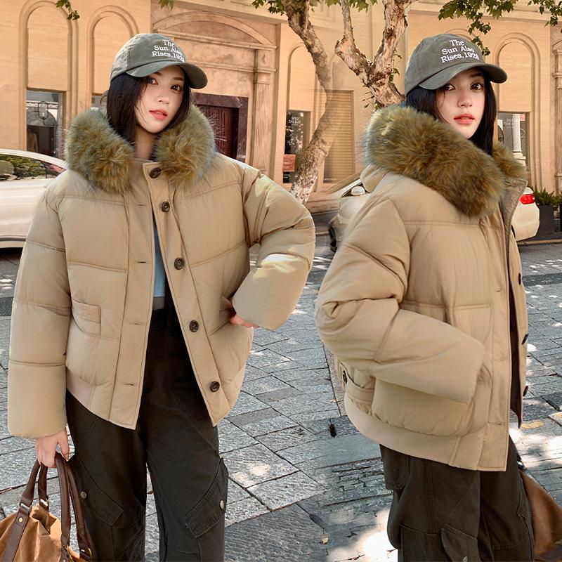 Seasonal down cotton-padded clothes women's loose cotton-padded clothes casual short big fur collar jacket