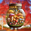 1pcs Oasis Mushroom World Sun Catcher Round Mason Jar Living Room Bedroom Porch Hanging, Acrylic Sign, Four Seasons Decoration