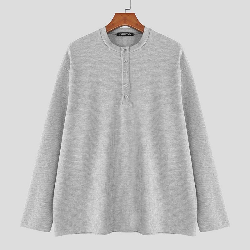 INCERUN Autumn Spring Men O-neck Long Sleeve Texture Casual Pullover T-shirts Tops