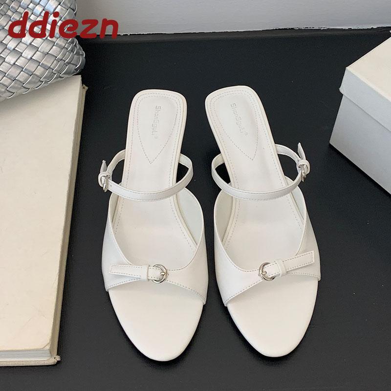 Shallow Elegant Women Low Heel Pumps Shoes Casual Female Slides Footwear Slip On Ladies Heeled Sandals Shoes