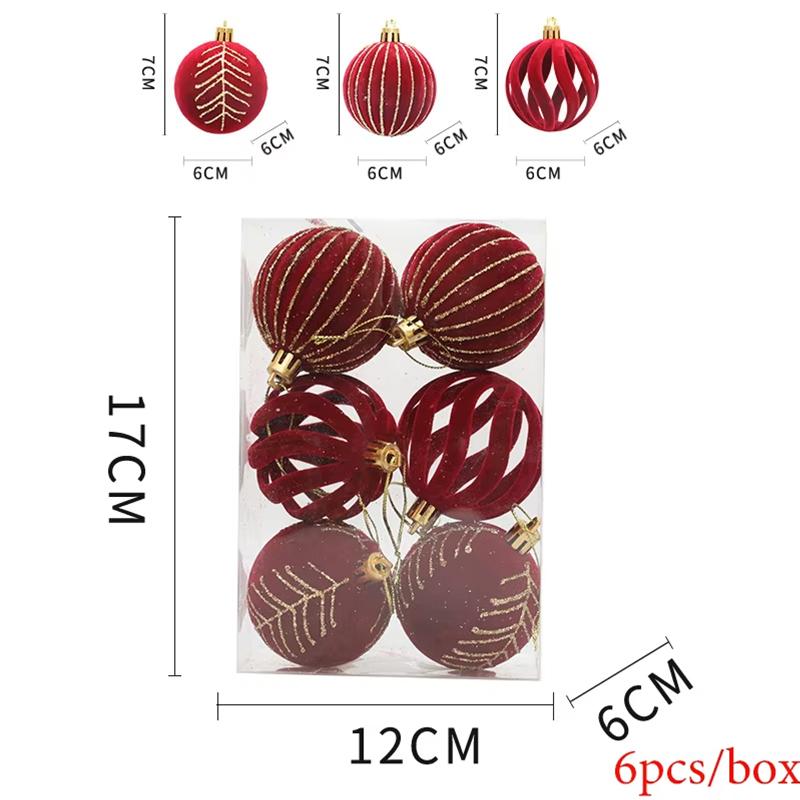 

6Pcs/box 6cm Christmas Balls Ornaments Christmas Tree Hanging Pendants Christmas Decorations for Home 2024 Navidad New Year Gift 6cm красный