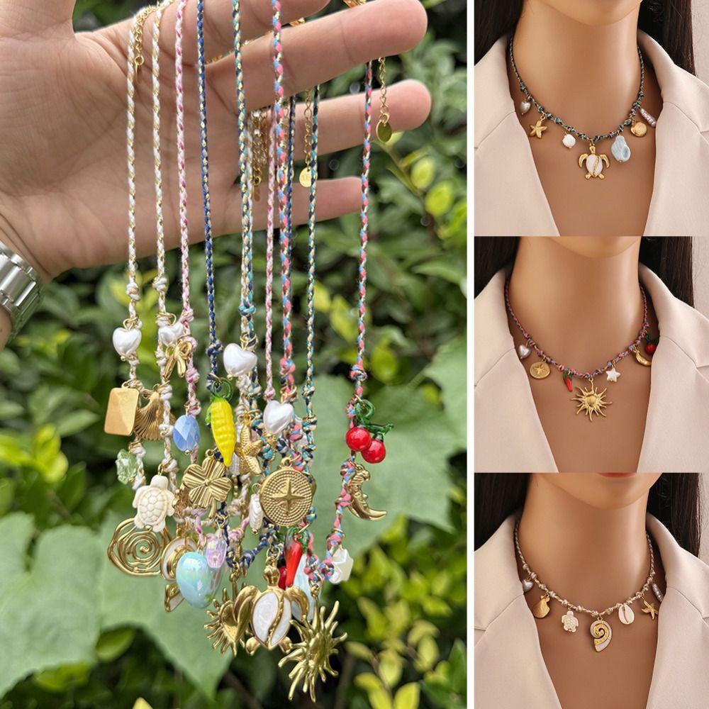 Knotting Rope Shell Pendant Necklace Ocean Series Clavicle Necklace Starfish Necklace  Summer