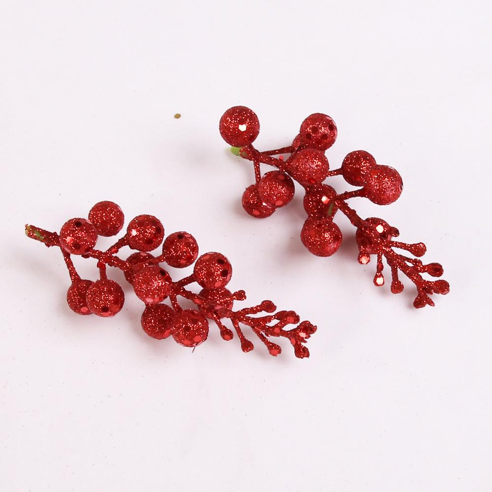 Christmas Decor Festive 12 Piece Gold Red Silver Glitter Foam Fruit Garland For Cheer Holiday