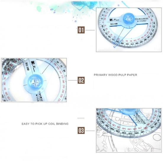 Protractor Ruler Rotatable Easy To Read Portable Clear Scale Wide Application Labor-saving Plastic Angle Protractor with 360 Degree Rotating Pointer
