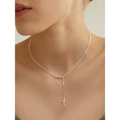 [Silver925]Cross Unbal Chain Necklace