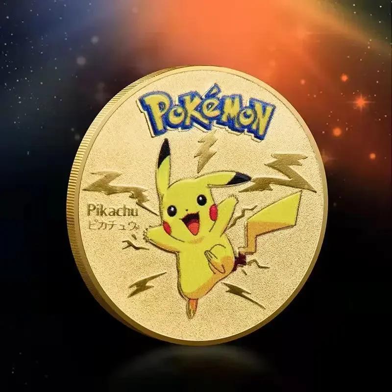 8Pcs/set Gold Pokemon Coins Pikachu Anime Commemorative Coin Charizard Golden Round Metal Coin Perfect Toys Beautiful Design