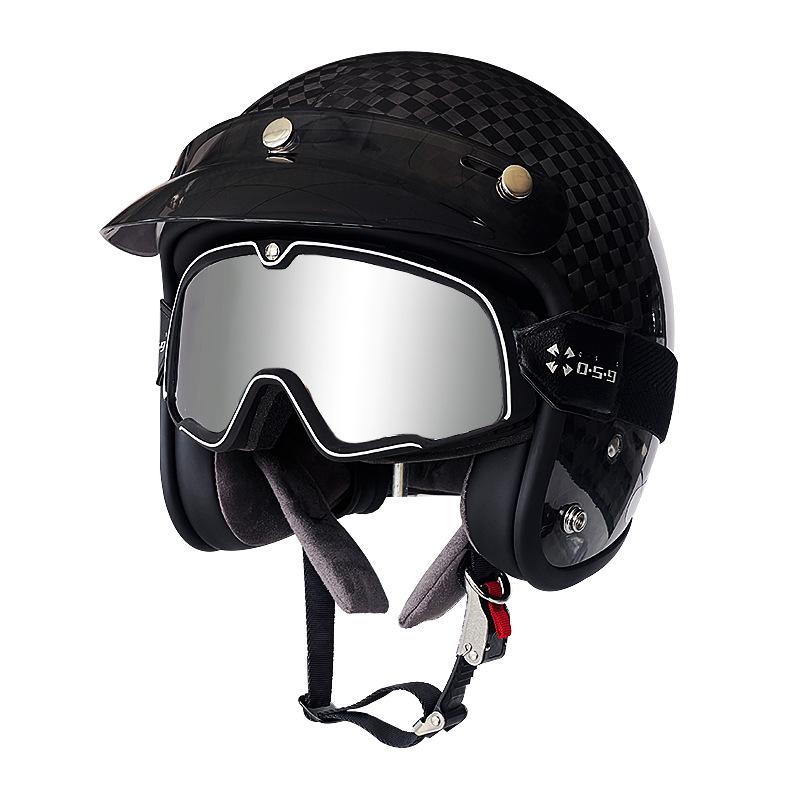 3C Certified Retro Harley Carbon Fiber Motorcycle Helmet, Unisex All-Season Winter Half Helmet