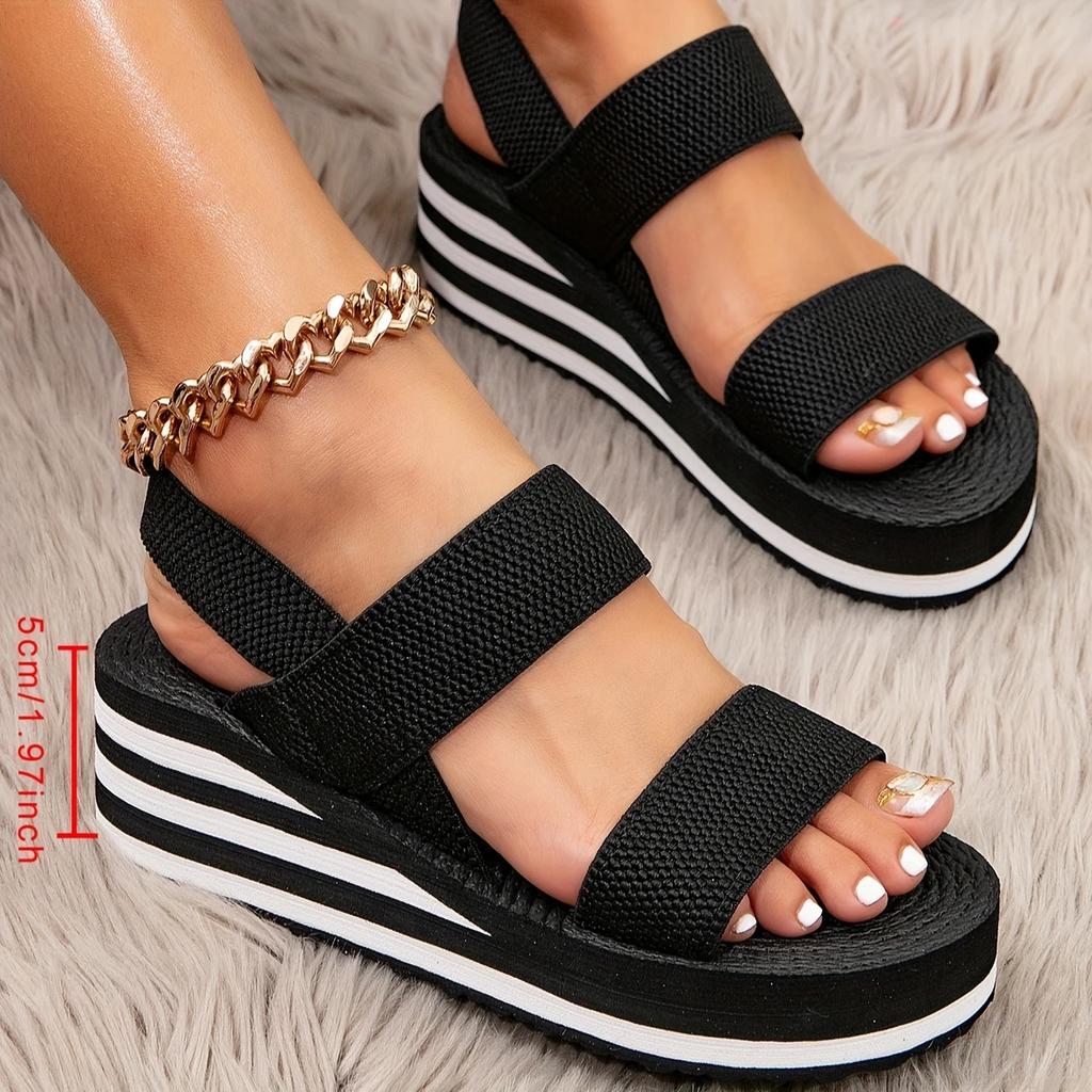 Women's Summer Wedge Sandals Elastic Ankle Strap & Open Toe Design Casual Beach Footwear for All-Day Wear, Ladies Sandals