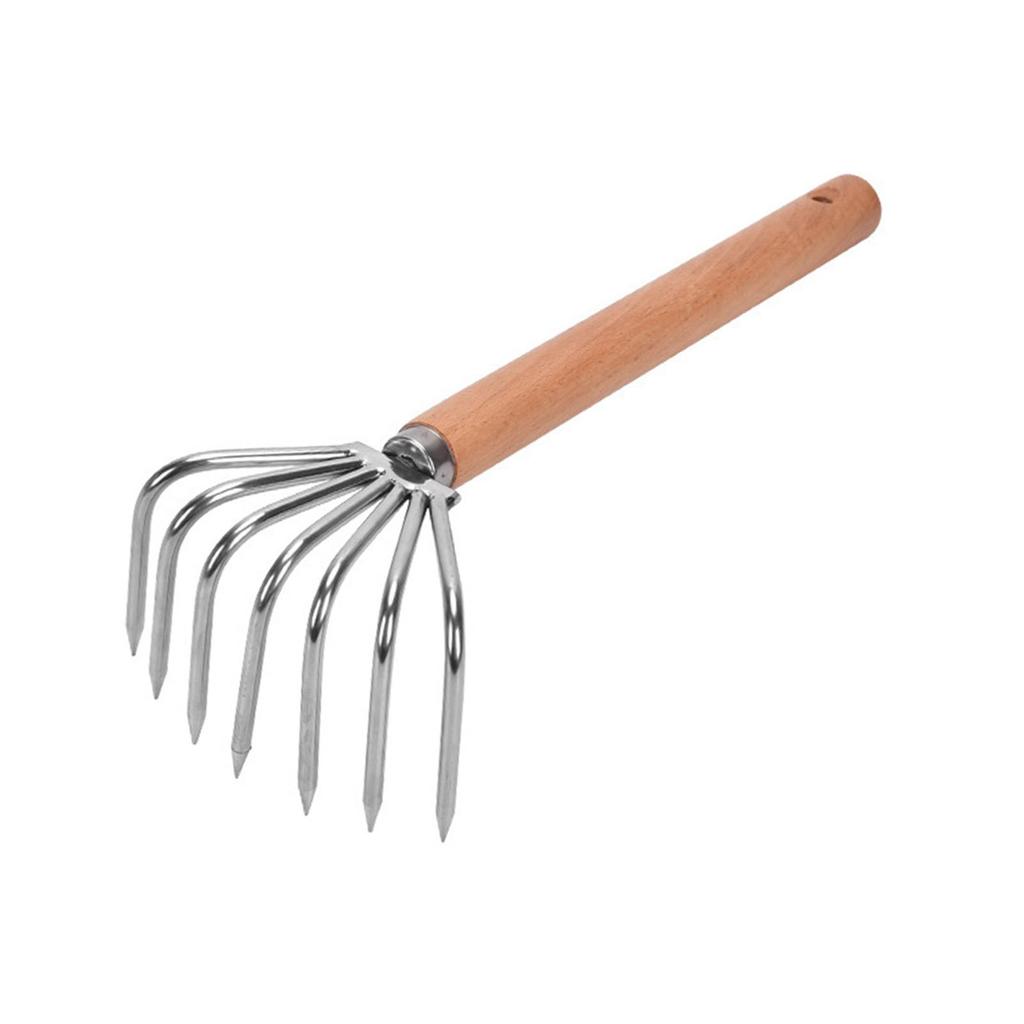 Hand Rake Cultivator Stainless Steel Claws Lightweight Digging Wood Handle Leaf Rake Small Gardening Tools for Yard Work