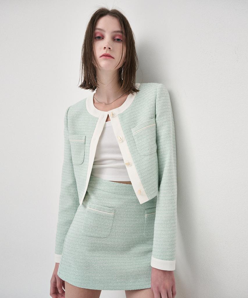 Etmont Piping Pocket Tweed Mini Skirt, Mint