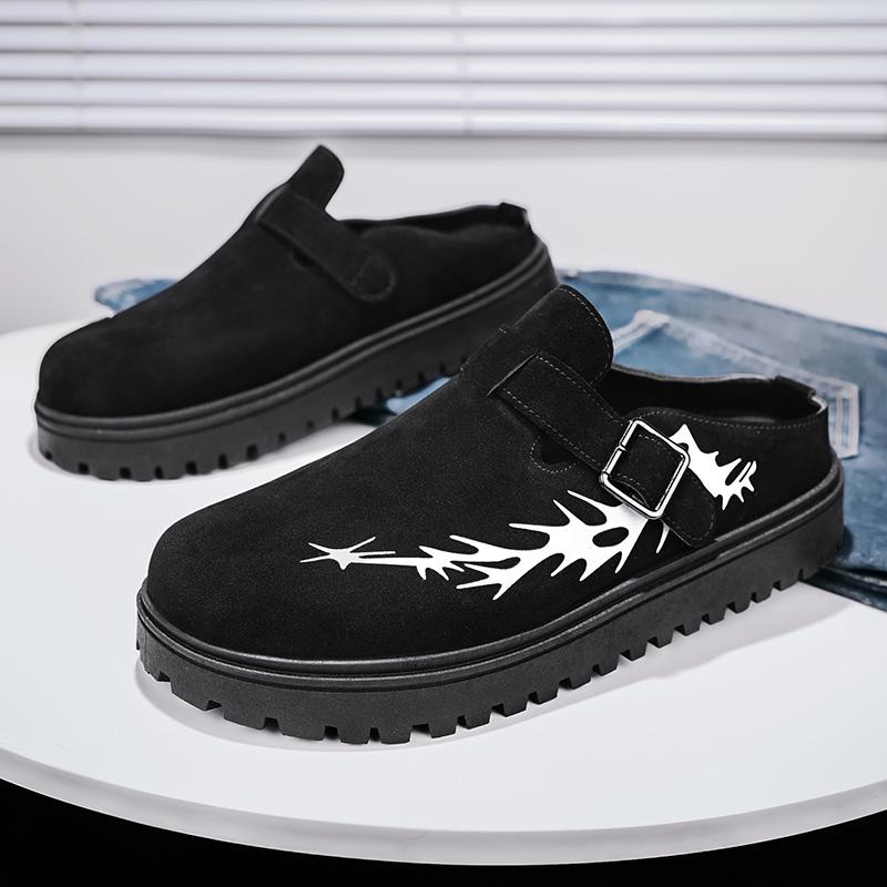 2025 Brand New Chic Cow Suede Leather Punk Rivets Men Mules Shoes Brand Trendy Comfy Walk Casual Clogs Flats High Quality