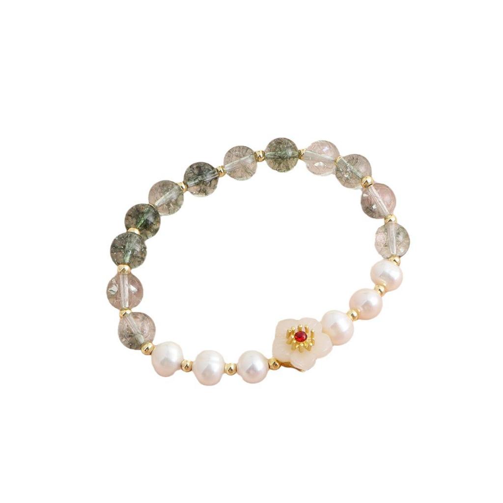 Natural Pearl & Rose Quartz Aquamarine Bracelet | Chinese Style Peach Blossom Jewelry