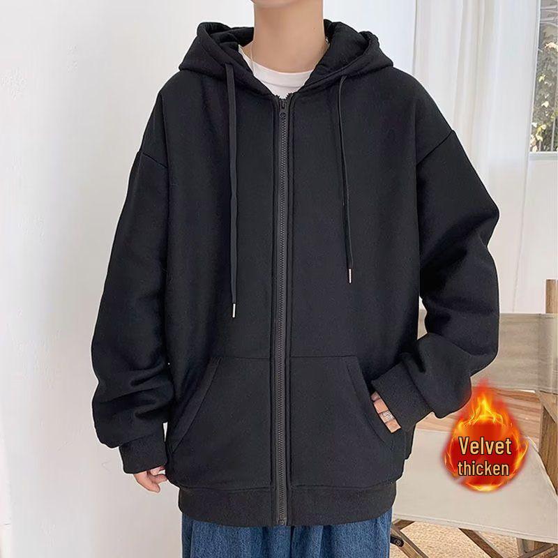 2025 Warm Fleece Hooded Zipper Cardigan - Korean Style Loose Fit for Couples