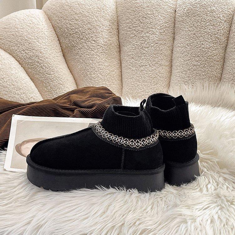 Autumn and winter new snow boots women's 2025 new thick-soled velvet thickened one-pedal casual knitted short boots women
