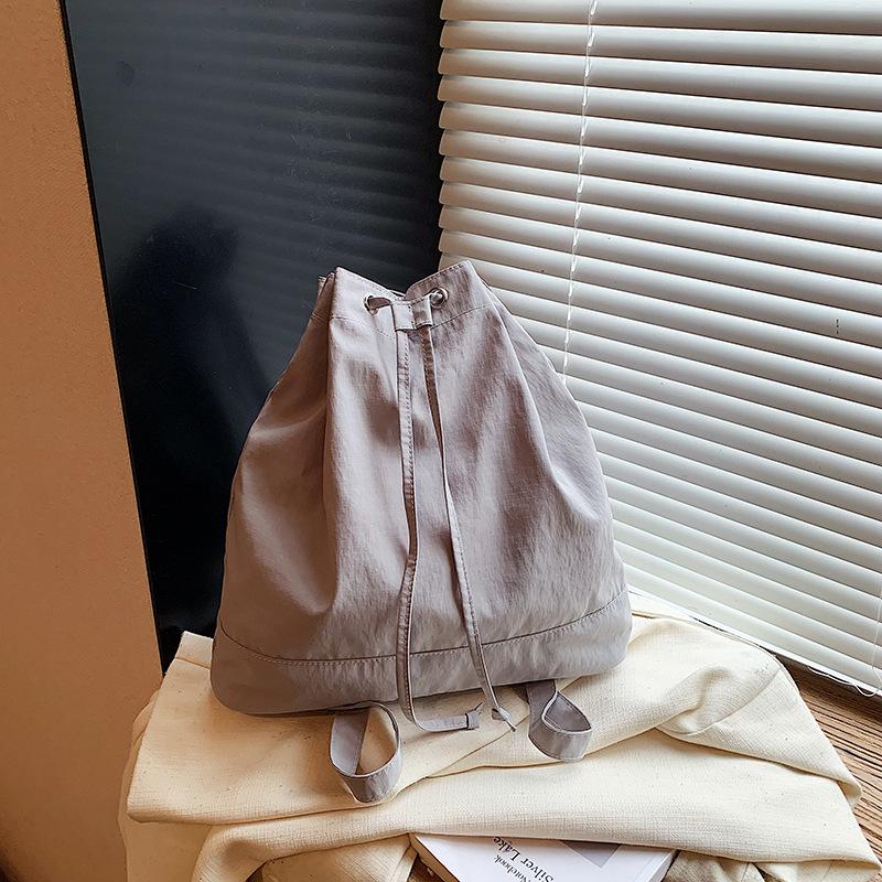 Schoolbag Korean ins Simple Couple Bag Large Capacity Bucket School Bag Nylon Backpack Drawstring Strap One Shoulder Crossbody Bag