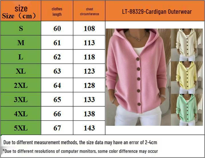 European & American Knit Hooded Cardigan - 2025 Autumn/Winter Women's Fashion, Solid Color Casual Style