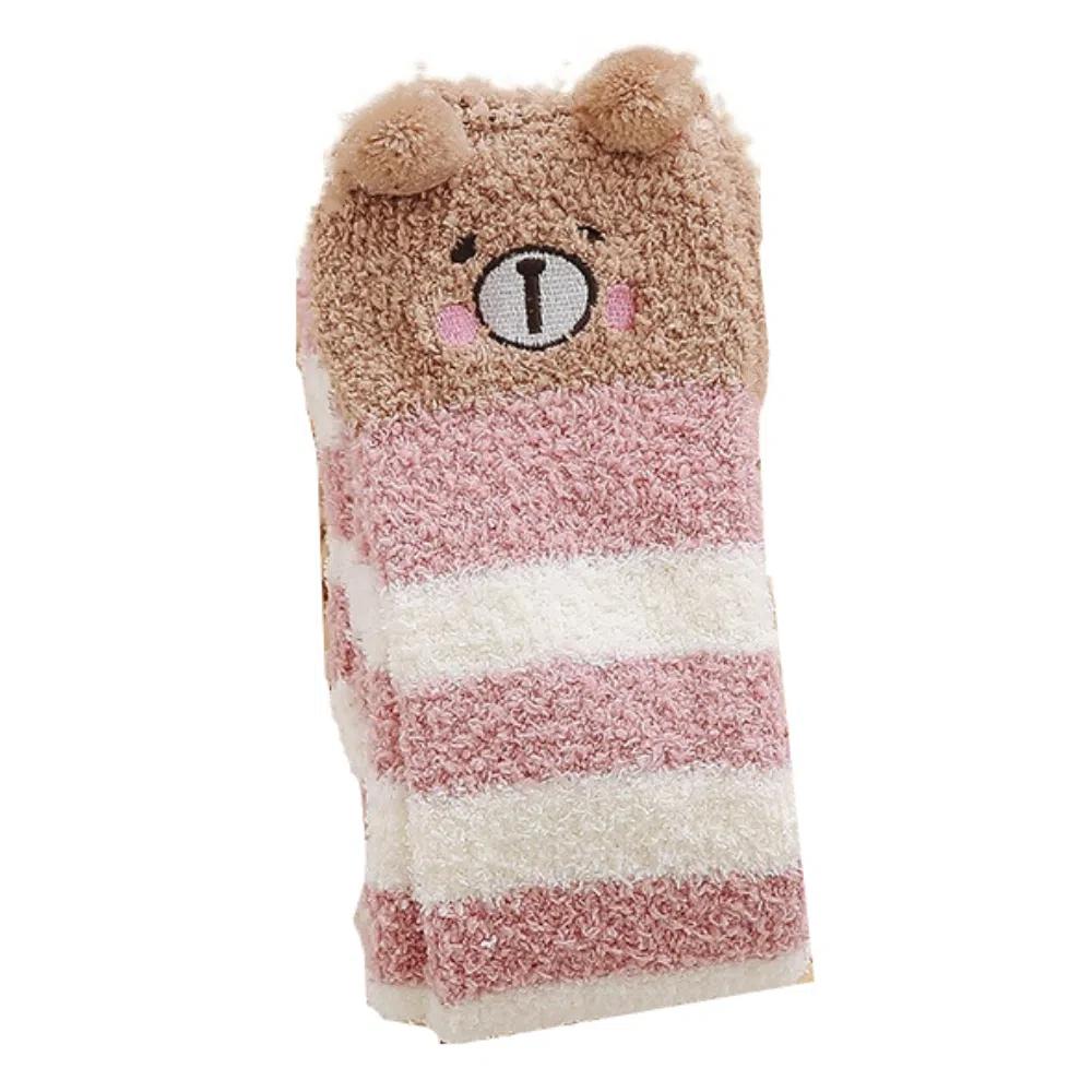 Kawaii Striped Over-knee High Socks Bear Cartoon Winter Stockings Women Hosiery Thigh High Calf Snow Scoks Kids