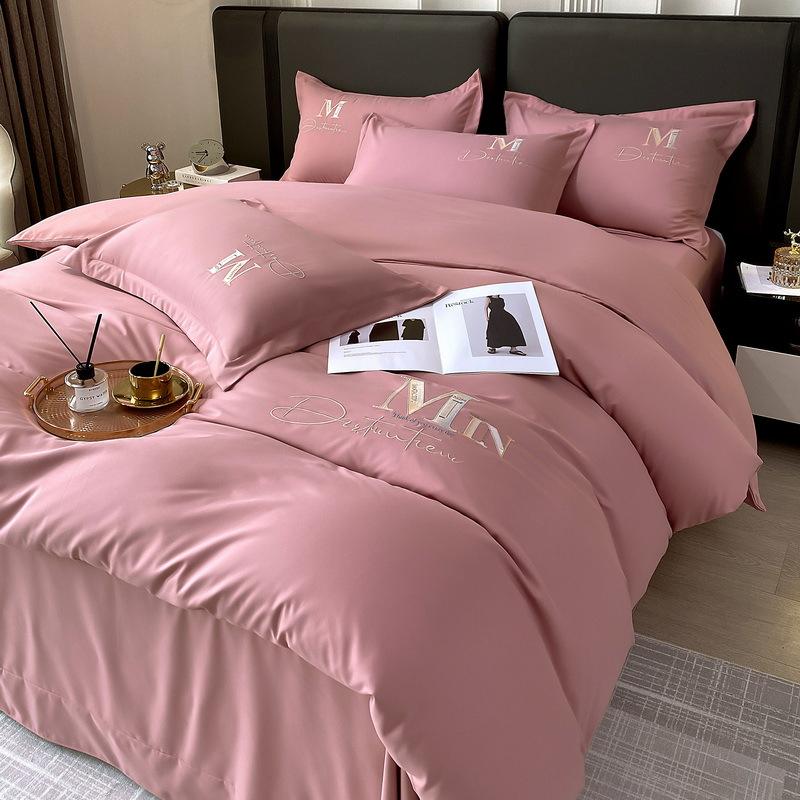 Twill Thick Embroidered Bedding Four-piece Set Bedding Four-season Universal Quilt Cover Bed Sheet Dormitory Three-piece Set