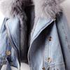 Detachable Faux Fox Fur Rabbit Fur Inner Lining Denim Jacket Women's Short Top Female Warm Parker Outwear