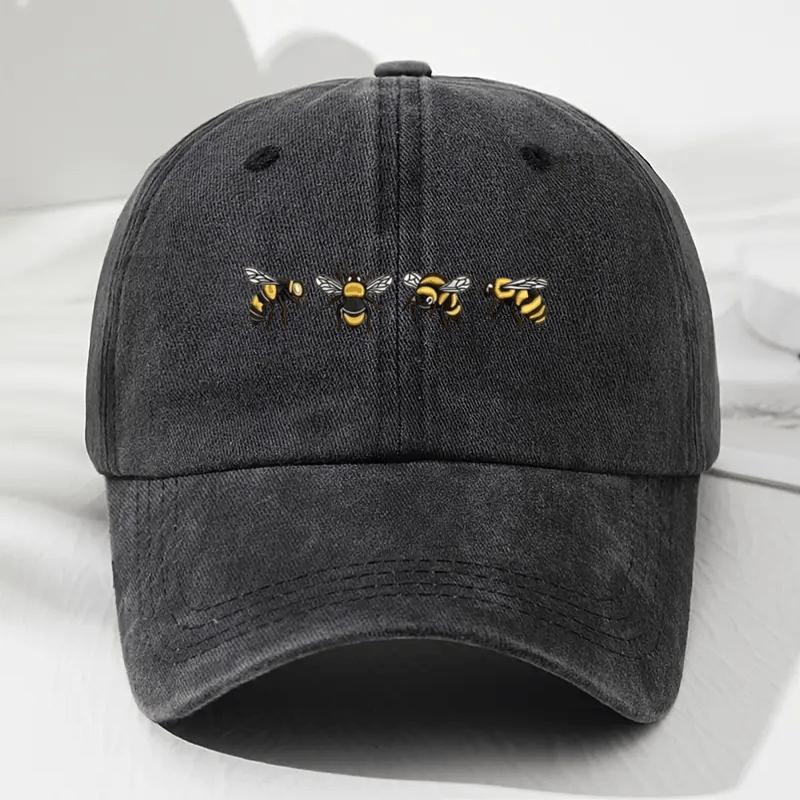 Adjustable Unisex Baseball Cap with Four Bee Patterns  Breathable Casual Hat for Outdoor Activities Park Walks Camping