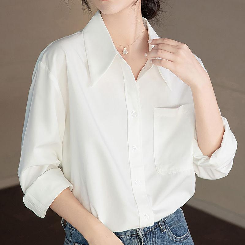 

Белая рубашка женская с длинным рукавом свободная повседневная корейская версия ленивый стиль профессиональная рубашка куртка простая весна осень топ 3XL белый
