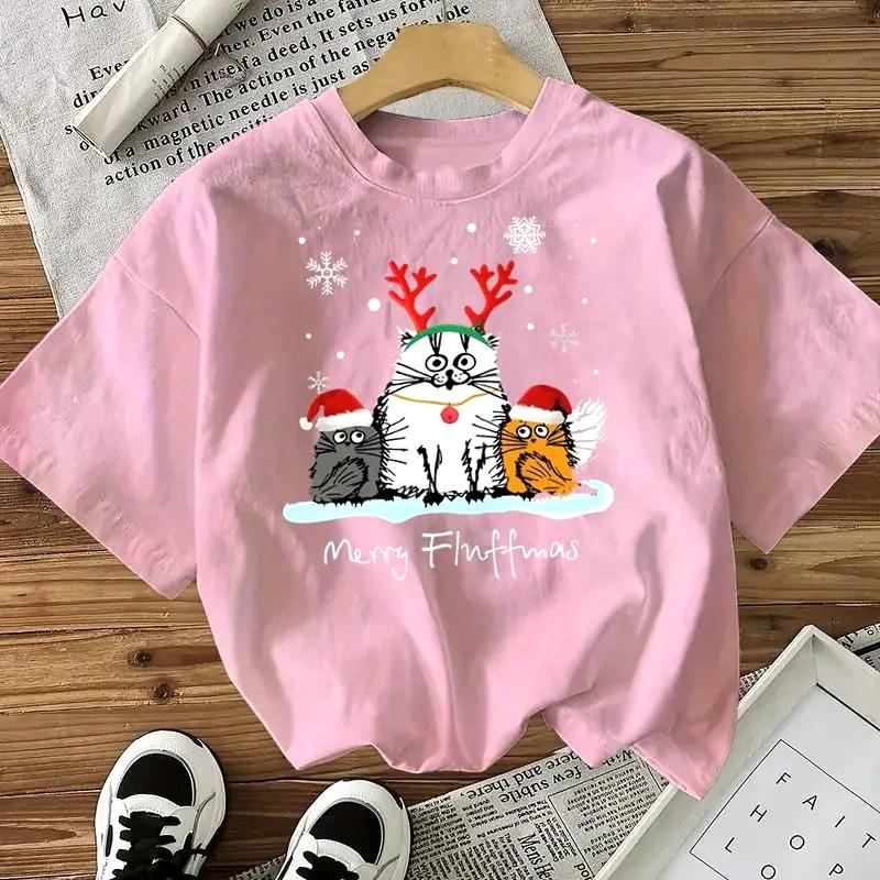 New Christmas ShortSleeve TShirts Santa Claus and Reindeer Prints Short Sleeve Roundneck Soft Women Daily Wear Clothing