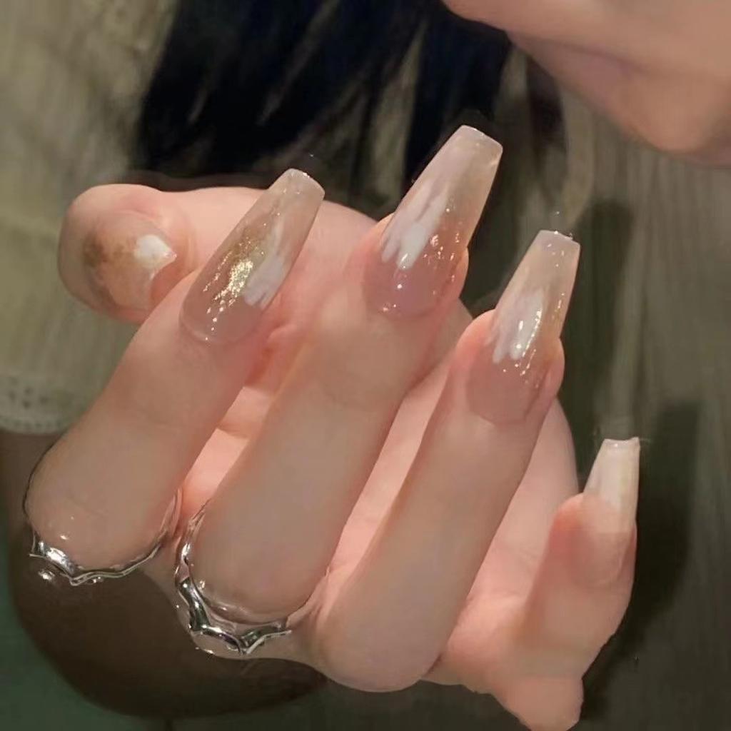 24pcs/set Quick Nails Smudged False Nail Stickers Ballerina Manicure