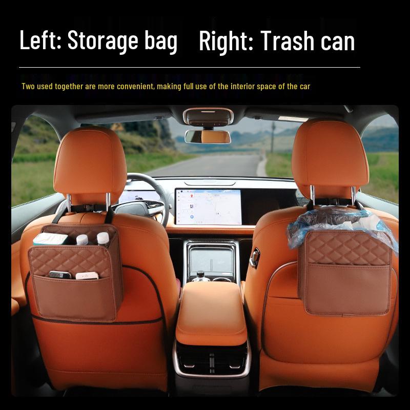 Suede Car Seat Back Organizer with Cup Holder & Multi-Grid Storage