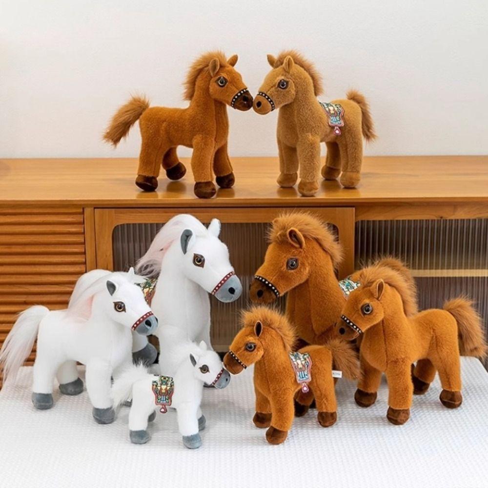 Long Mane Standing Foal Plush Doll Saddle Cartoon Horse Stuffed Toy Pony Plush Toys  Kids Gift