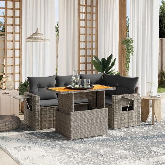 VidaXL Garden Lounge Set with Cushions 5 Pcs, Patio Sofas, Patio Furniture Set, Outdoor Furniture, Grey 3271739