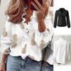 Casual Long Sleeved White Ruffle V - Neck Blouse Top Women's Shirt
