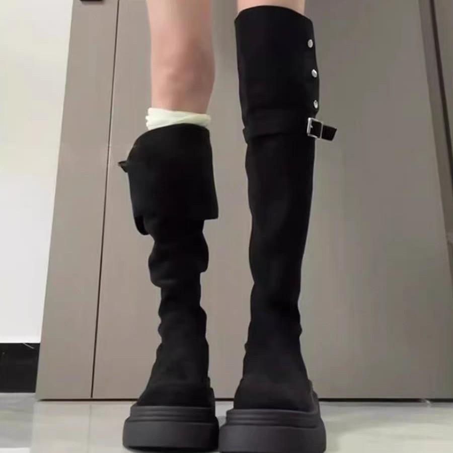 Fashion tribe two wear folded thick-soled boots children's new thick-heeled knee knight boots in autumn and winter 2025