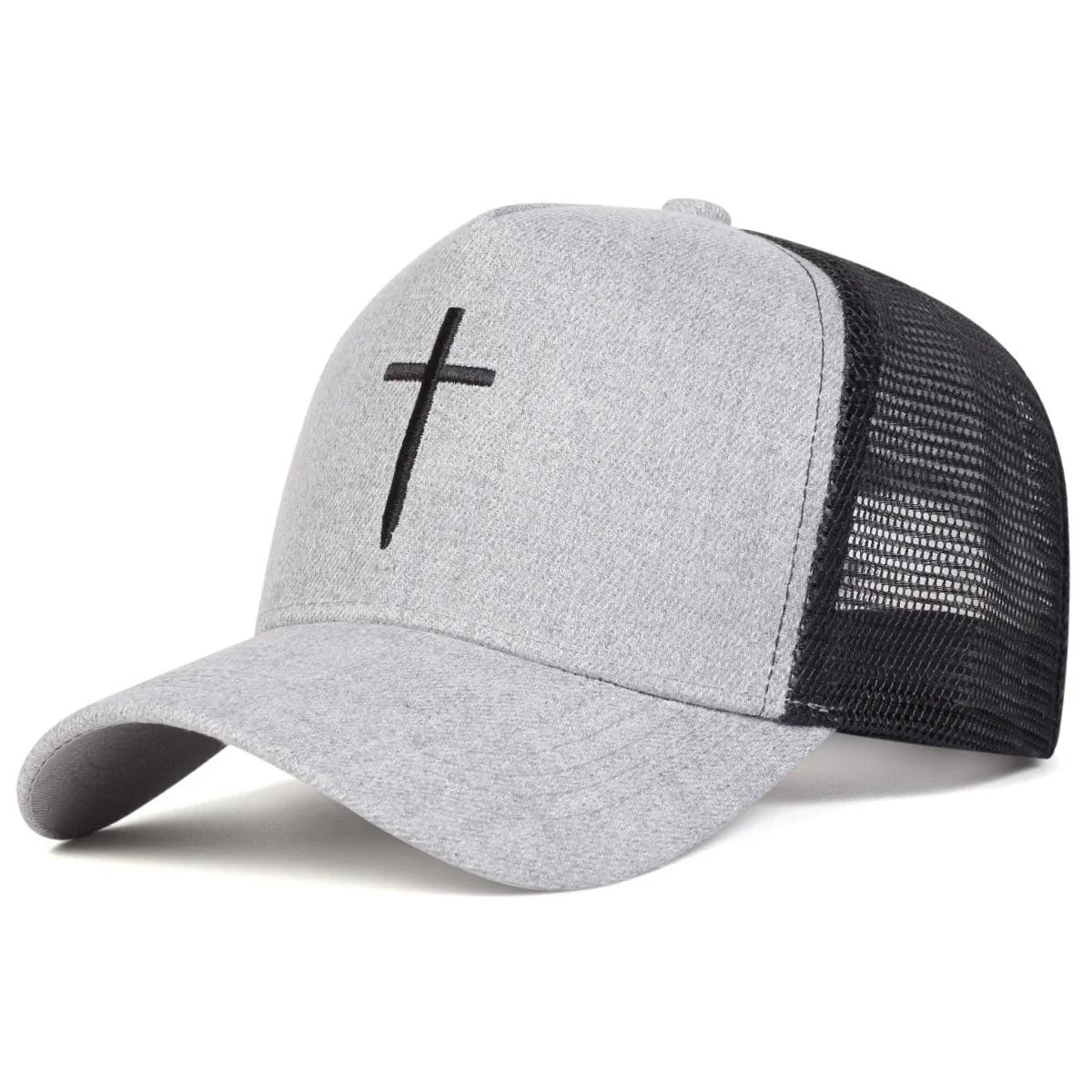 

Unisex Cross Embroidery Baseball Net Caps Spring Summer Outdoor Sunscreen Hat Adjustable Casual Trucker Hats