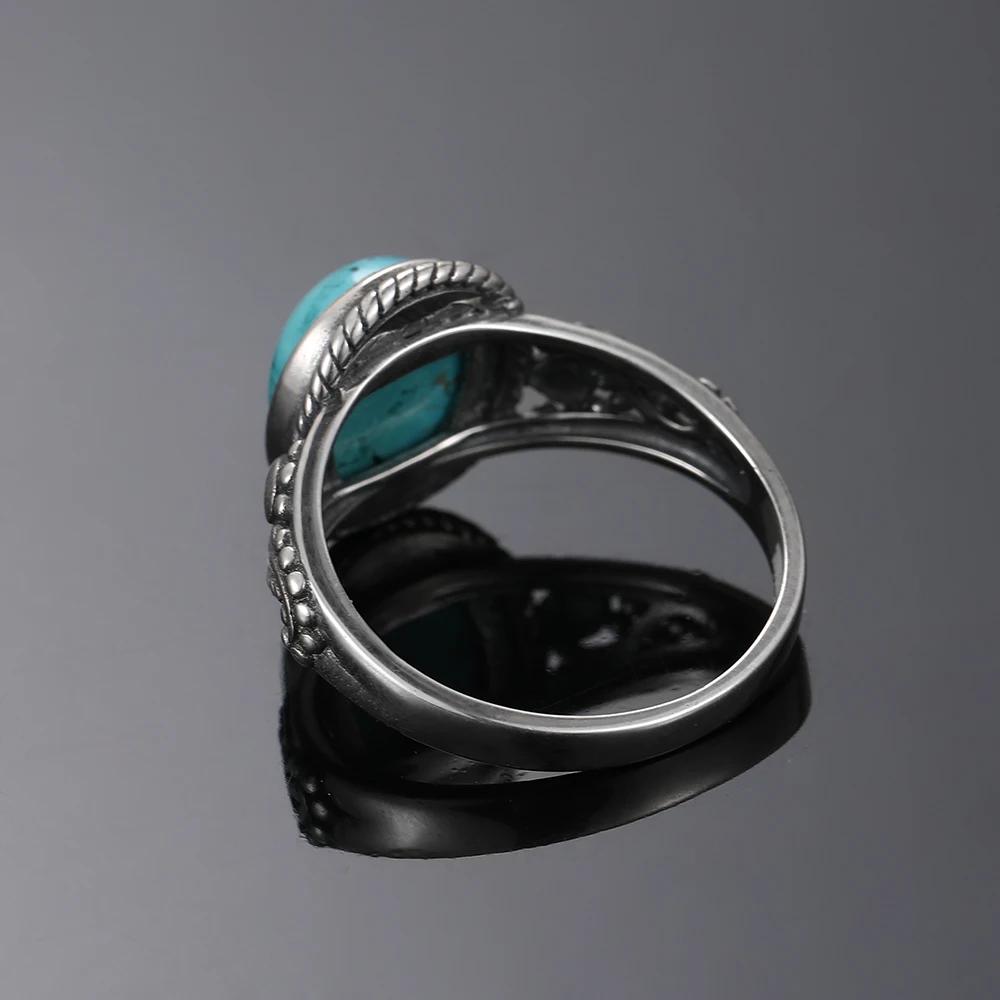 S925 Silver Oval Natural Turquoise Ring for Men and Women