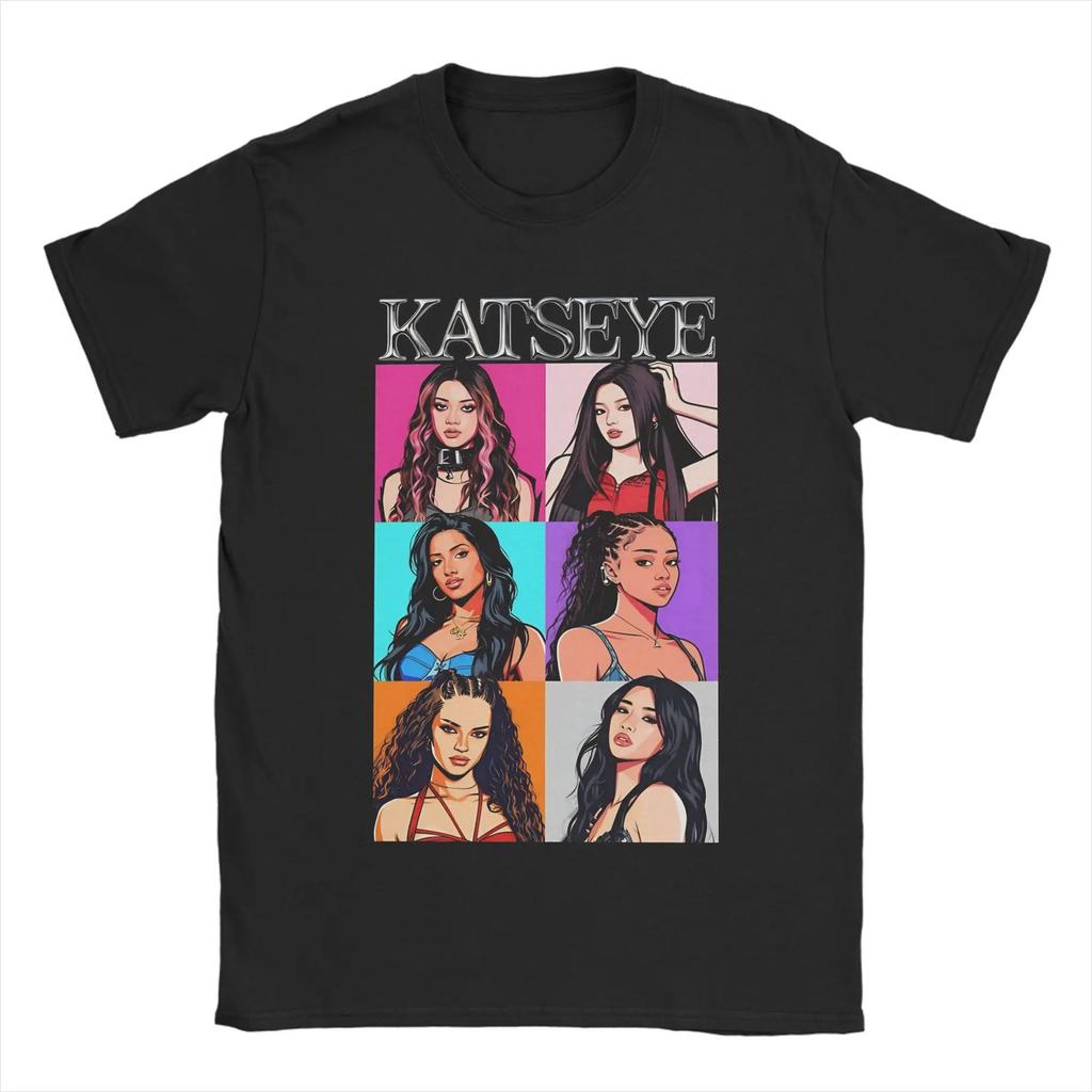Katseye Pop Art Member Portrait Vintage T-Shirt, Unisex Global Pop Fan Streetwear Tee, 100% Cotton Casual Short Sleeve Top
