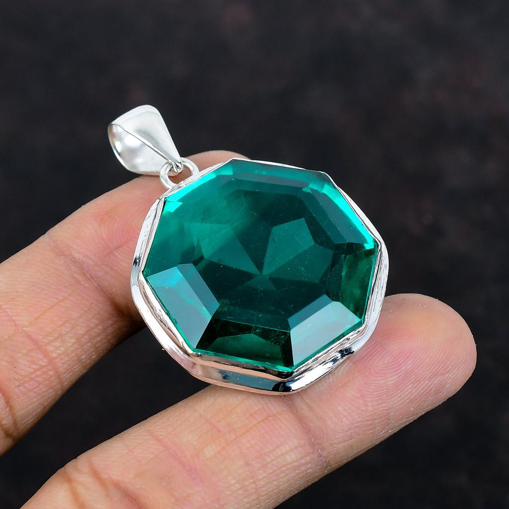 Faceted Chrome Diopside Pendant Real Gemstone Pendant 925 Sterling Silver Pendant Chrome Diopside Jewelry Handmade Pendant Engagement Gifts
