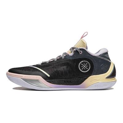 Li Ning Wade 2 Sangue Frio Confortável Esportivo Moda Tendência Antiderrapante Resistente ao Desgaste Cano Baixo Tênis de Basquete Masculino Preto Roxo ABPU017-8