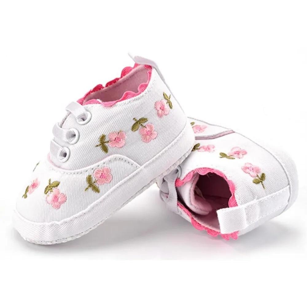 Floral Embroidered Soft Sole Non-Slip Baby Walking Shoes Toddler Canvas Sneakers for Boys Girls