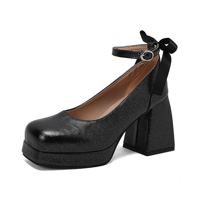Women's Chunky Heels Platform Sandals with Bow Knot Ankle