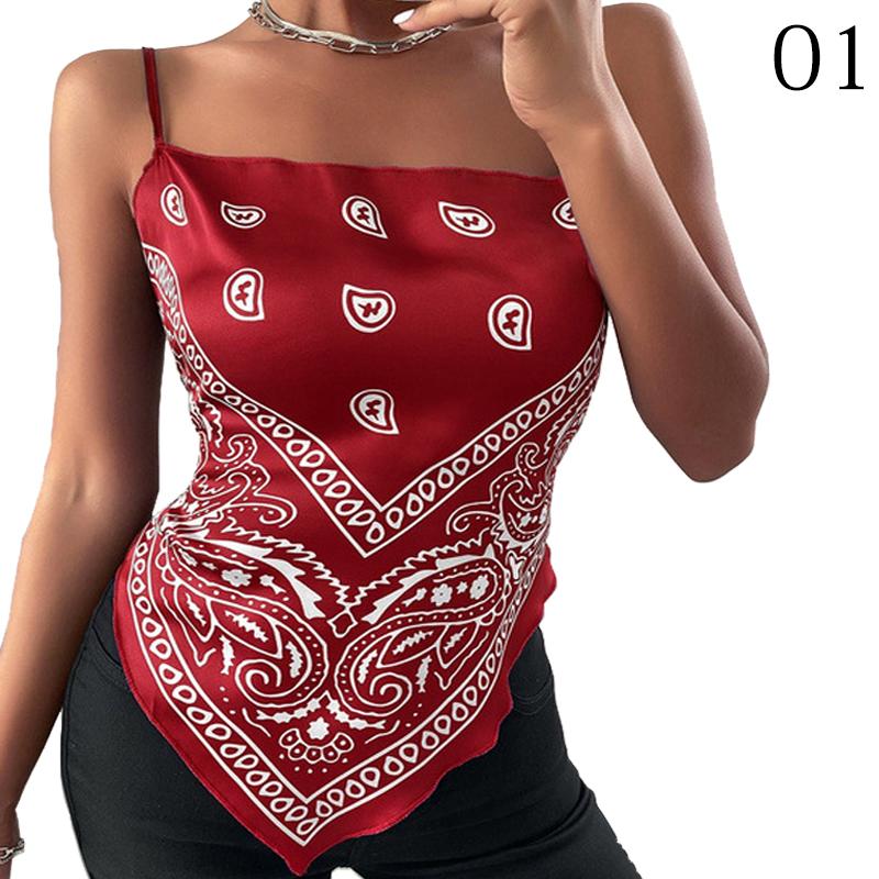 Women Sleeveless Paisley Print Backless 