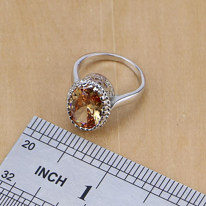 Silver 925 Bridal Jewelry Champagne Zircon Jewelry Sets For Women Earrings/Pendant/Necklace/Rings/Bracelet