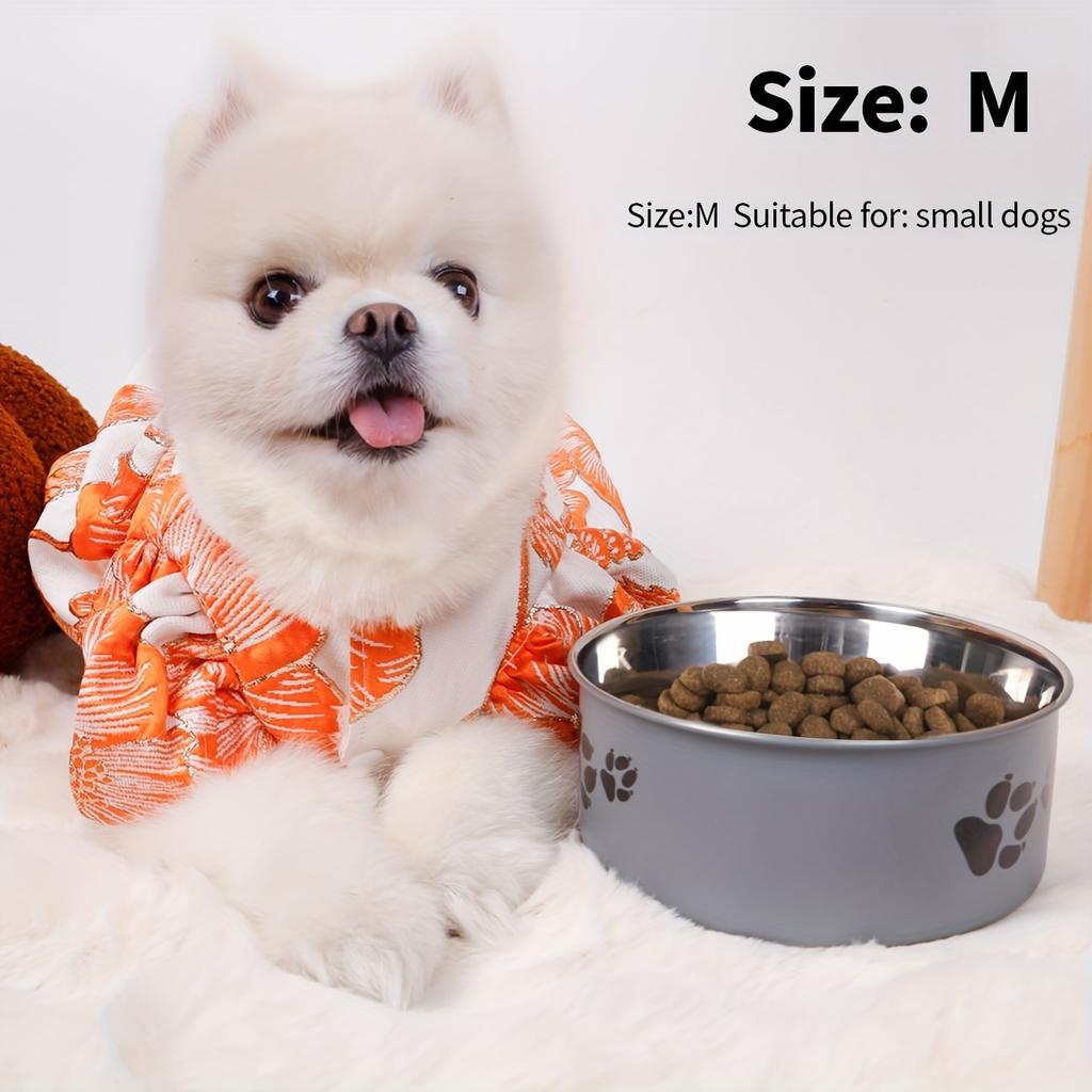 Stainless Steel Dog Bowl Paw Print Dog Feeder Bowl Easy To Clean Non-Slip Dog Water Drinking Basin